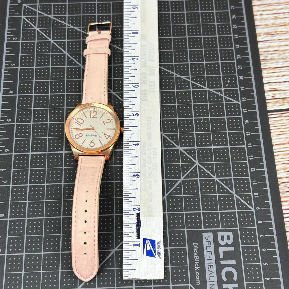 Nine West Womens Rose Gold Tone‎ Pink Leather Strap Watch NW/1660